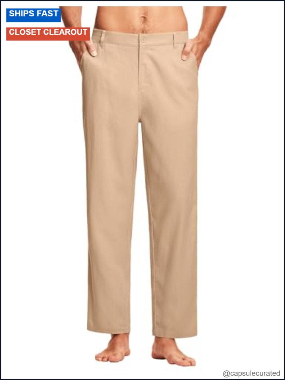 Men's Linen Dress Pants Casual Work Golf Trousers Flat Front with Pockets - Picture 1 of 6